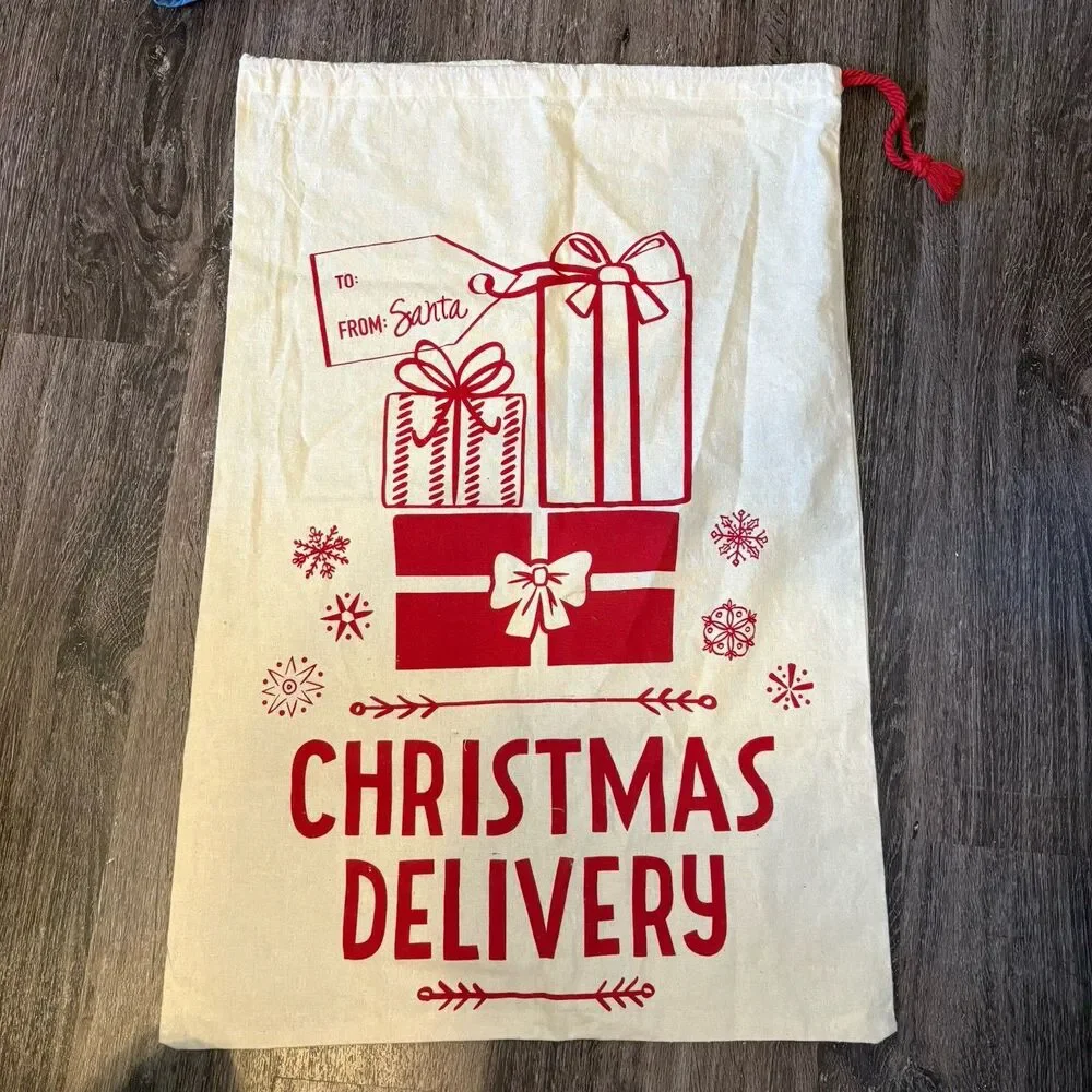 Large Canvas Gift Bag Reusable Jumbo Christmas Sack Drawstring 21X32